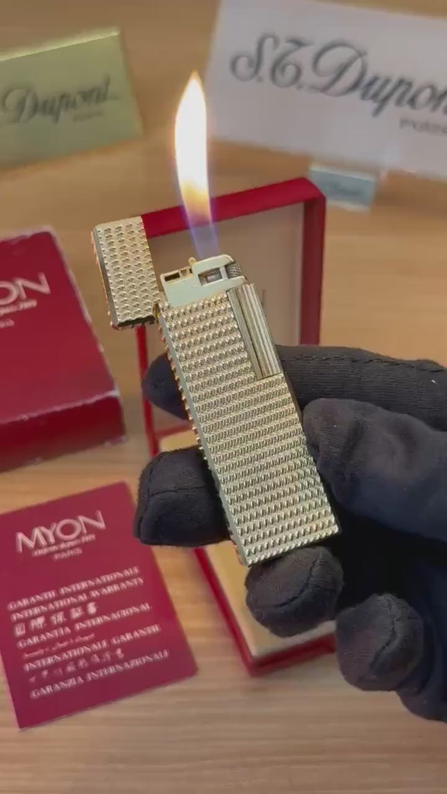 vintage 1970 Rare 24k Gold Finish Myon lighter Paris Made from 1919 with box and documents / working perfect in amazing condition