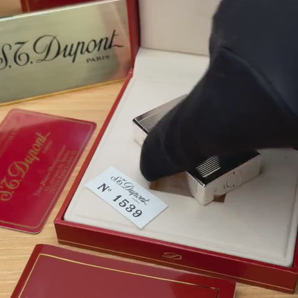 Authentic 1980 St dupont ligne 1 Heavy Silver Plated working amazing / full set with box and documents / pre-owned with initials