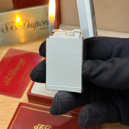 Authentic 1980 St dupont ligne 1 Heavy Silver Plated working amazing / full set with box and documents / pre-owned with initials