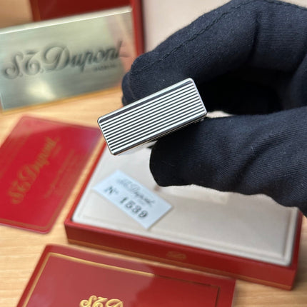 Authentic 1980 St dupont ligne 1 Heavy Silver Plated working amazing / full set with box and documents / pre-owned with initials