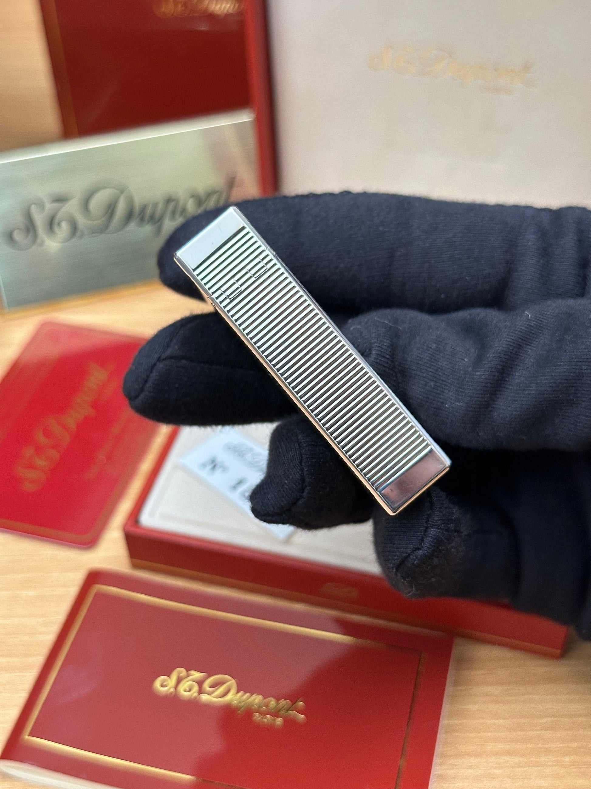 Authentic 1980 St dupont ligne 1 Heavy Silver Plated working amazing / full set with box and documents / pre-owned with initials