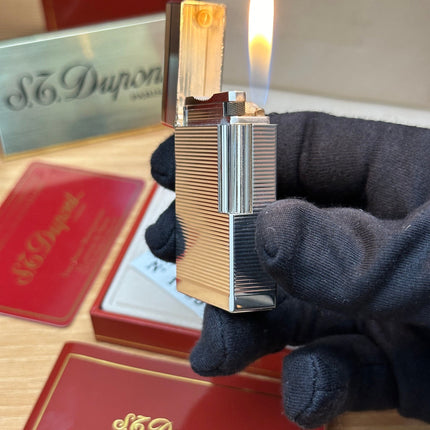 Authentic 1980 St dupont ligne 1 Heavy Silver Plated working amazing / full set with box and documents / pre-owned with initials