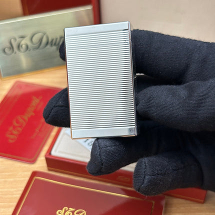 Authentic 1980 St dupont ligne 1 Heavy Silver Plated working amazing / full set with box and documents / pre-owned with initials