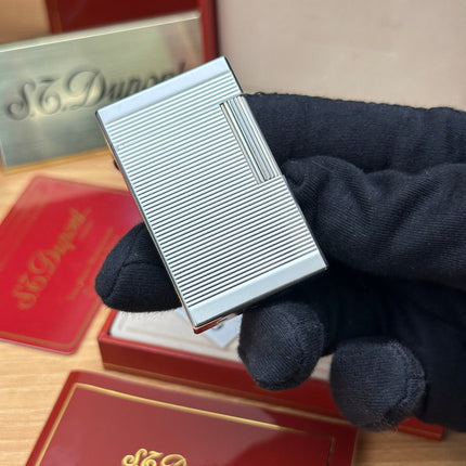 Authentic 1980 St dupont ligne 1 Heavy Silver Plated working amazing / full set with box and documents / pre-owned with initials