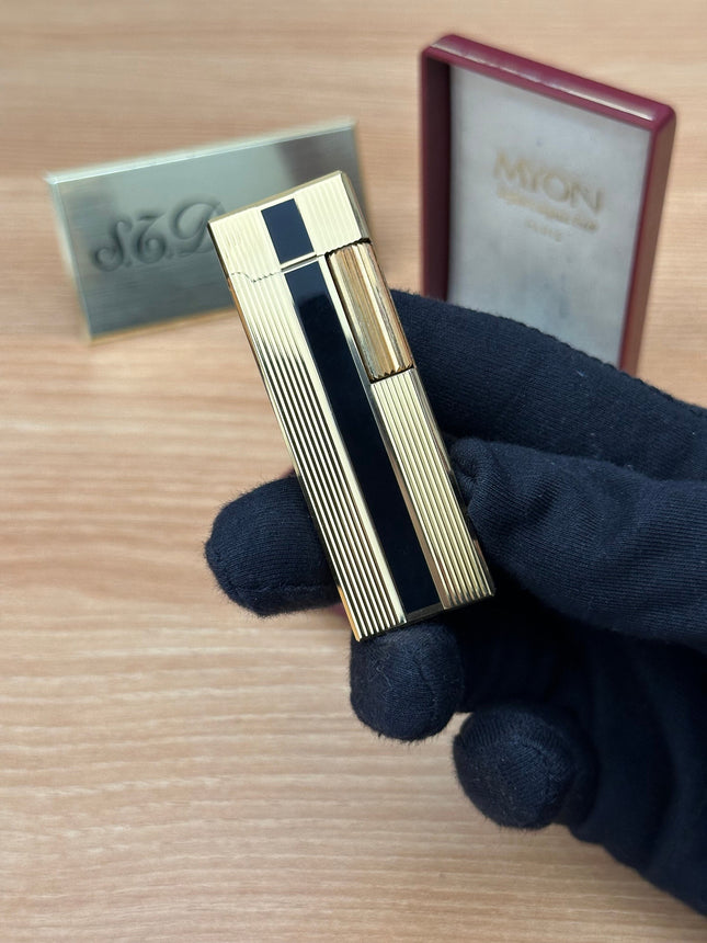 Vintage 1980 Myon Paris made Gold finish with black lacquer / with box / amazing condition close to new / with initial amazing condition