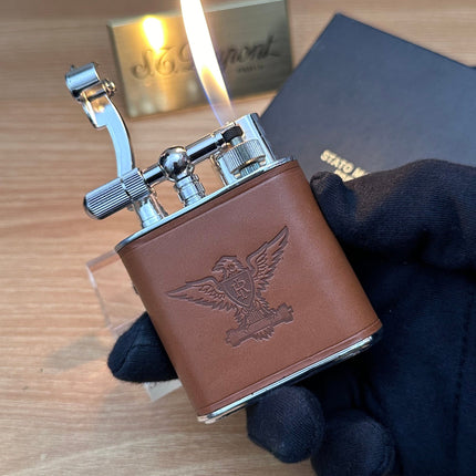 Vintage 1980 ESERCITO table lighter with leather design \ with box never used \ working perfect for cigar & table decor