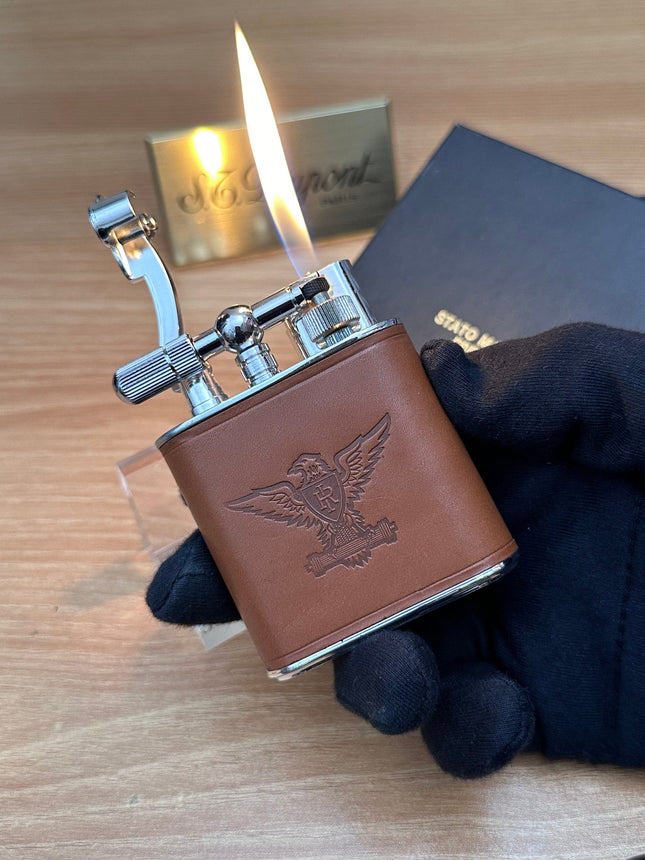 Vintage 1980 ESERCITO table lighter with leather design \ with box never used \ working perfect for cigar & table decor