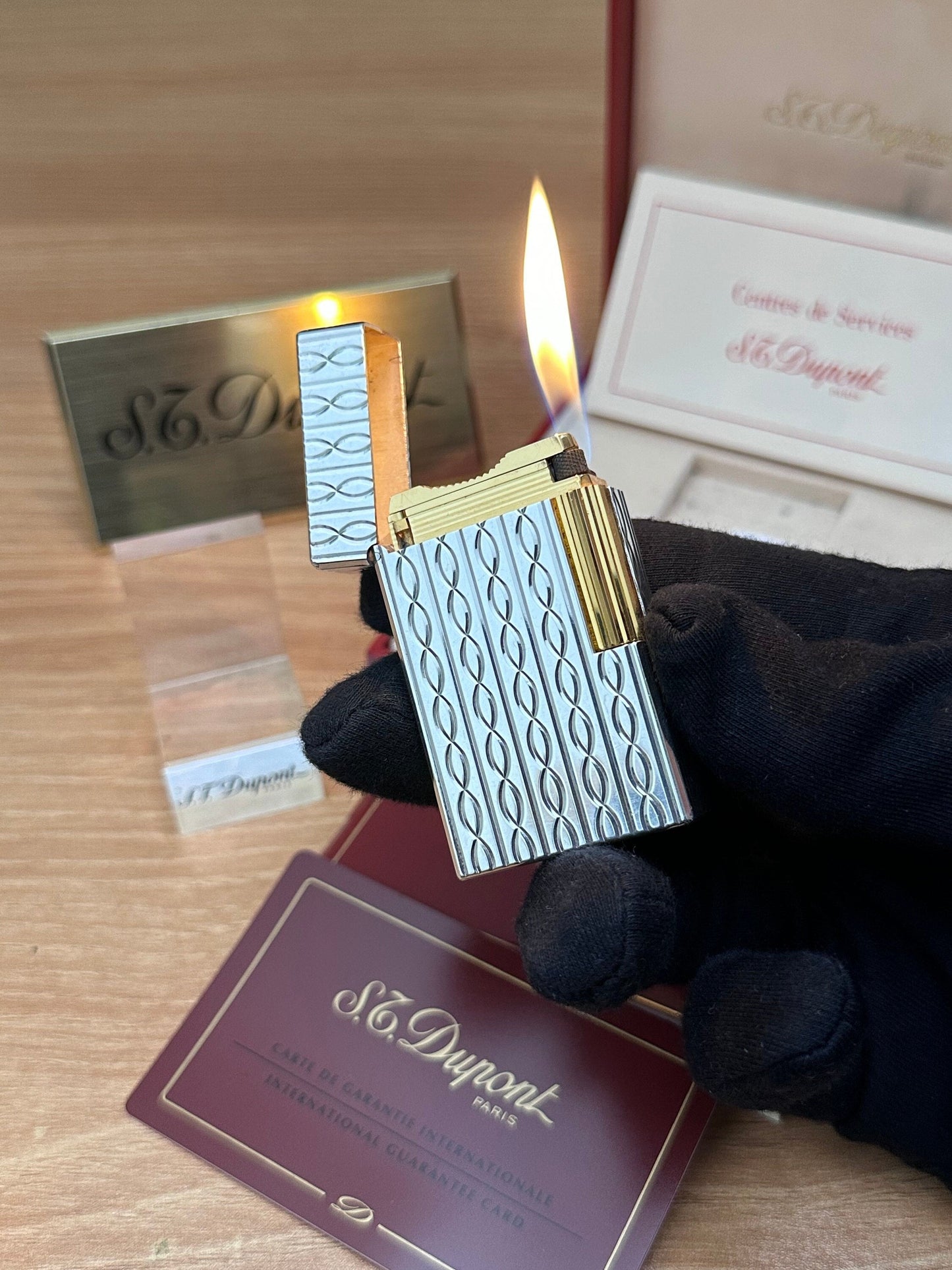 Authentic 1980 St dupont ligne 1 rare Heavy Silver & Gold Plated working amazing / full set with box and documents / initial