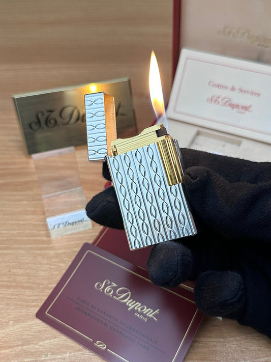 Authentic 1980 St dupont ligne 1 rare Heavy Silver & Gold Plated working amazing / full set with box and documents / initial