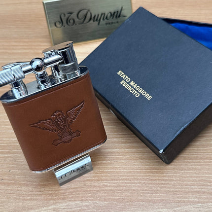 Vintage 1980 ESERCITO table lighter with leather design \ with box never used \ working perfect for cigar & table decor